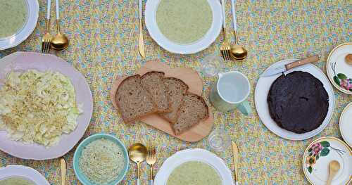 Dîner veggie complet autour de la courgette : soupe, tartinade et gâteau (veggie, estival, sans lactose)