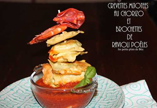 Crevettes mijotées au chorizo et brochettes de ravioli poêlés - Rome (2)