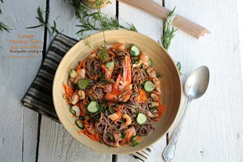 Salade de nouilles soba aux crevettes, vinaigrette asiatique