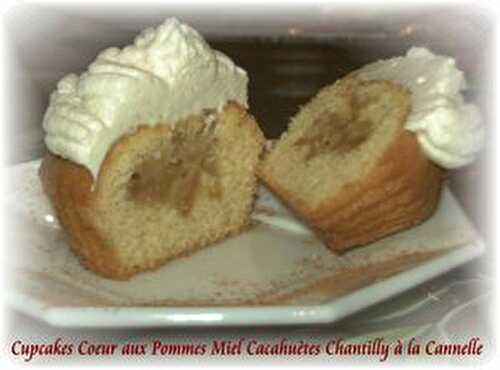 Cupcakes Coeur aux Pommes Miel Cacahuètes Chantilly à la Cannelle