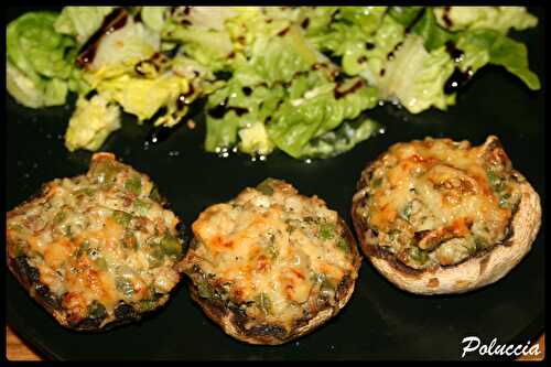 Champignons farcis, viande hachée & poivron vert