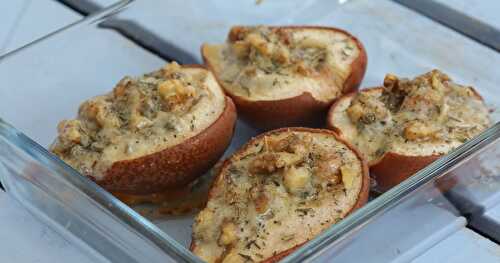 Poires gratinées au Roquefort et aux noix