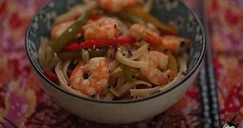 Wok de crevettes aux poivrons