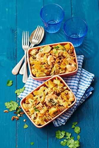 Gratin de Fusilli aux crevettes à l’indienne