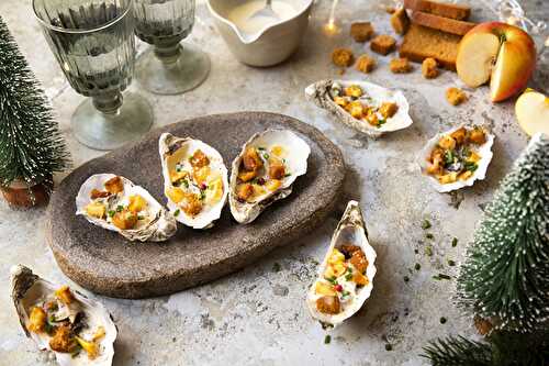 Huîtres chaudes au champagne pommes poêlées & pain d’épices