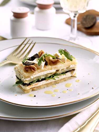 Mille-feuille de Chaource, céleri confit, truffe et roquette