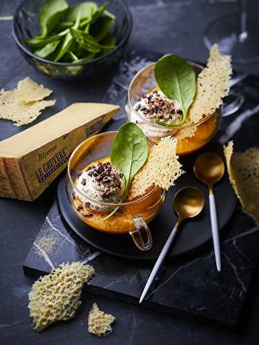 Verrines de butternut, chantilly au Foie Gras et sa chips de...