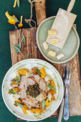 Piccata de veau, gnocchi de butternut au Cantal