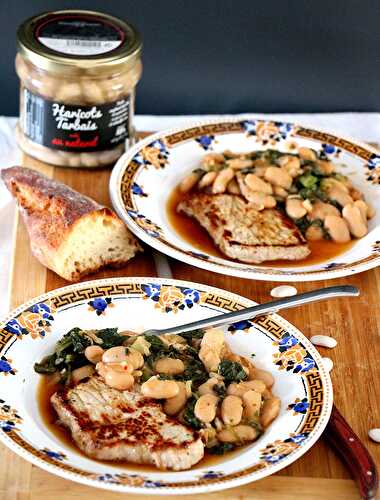 Escalope de veau et Haricots Tarbais aux épinards et au cumin