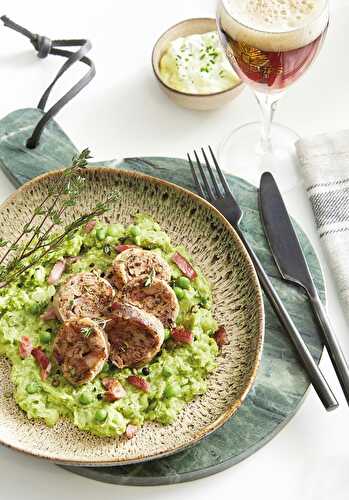 Andouillette & sa purée de petits pois aux lardons