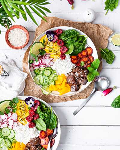 Bowl fraicheur au riz long Vivien Paille, thon mariné et crudités