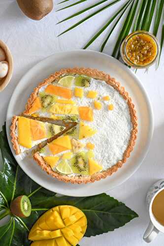 Tarte vegan coco, kiwi, mangue, litchi