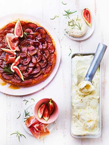 Tatin aux figues et jambon cru, glace au Saint-Marcellin