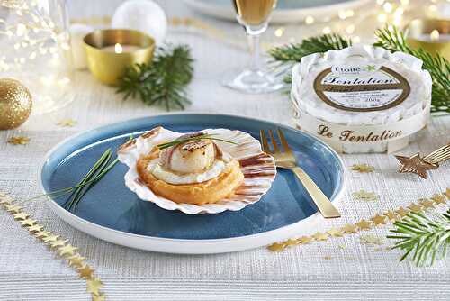 Noix de Saint-Jacques lardées sur un Tentation de Saint-Félicien fondu, purée de patate douce