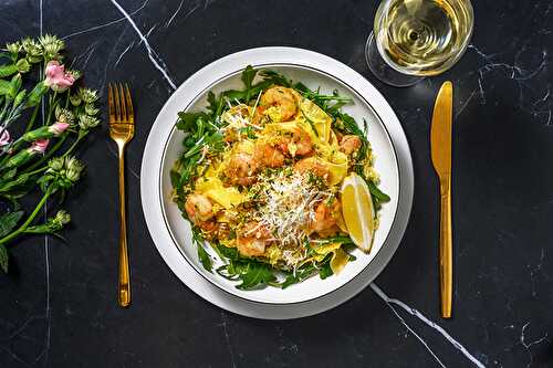 Pappardelle aux crevettes et beurre à l’ail