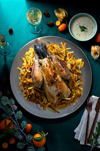 Poulet de Bresse au champagne et légumes anciens