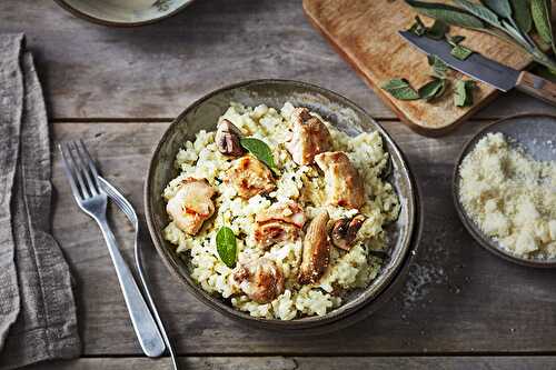 Risotto de lapin au pesto de sauge et champignons des bois