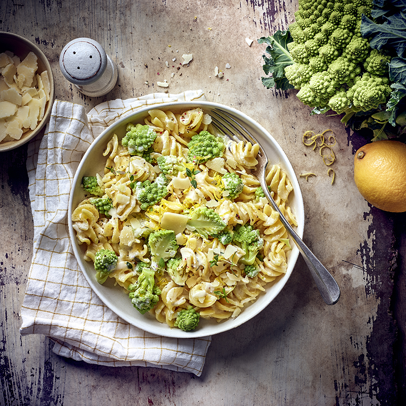 Pâtes au chou romanesco et citron