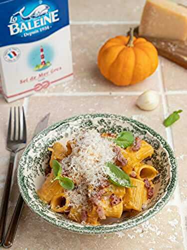 Rigatonis façon carbonara à la courge butternut