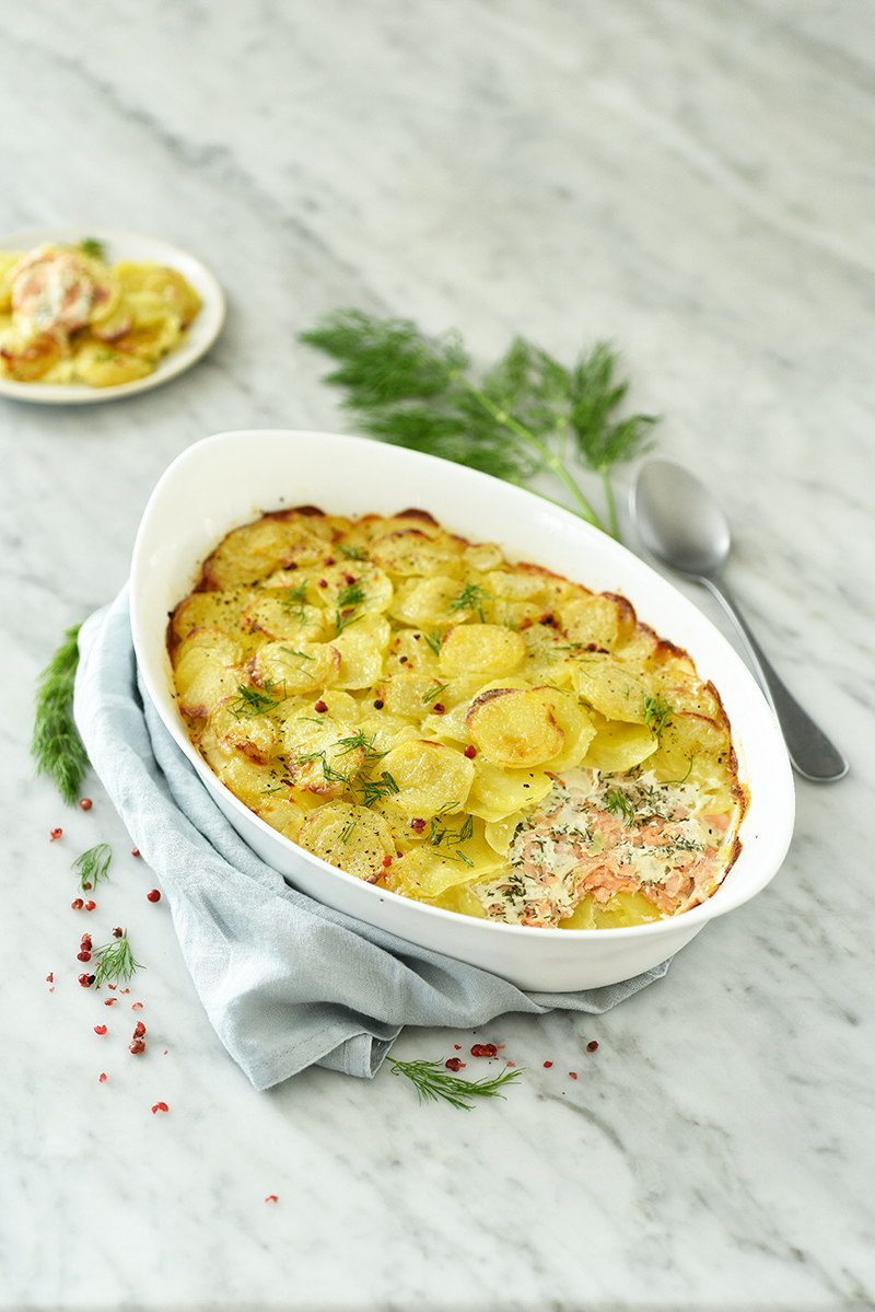 Gratin de Ratte du Touquet aux deux saumons