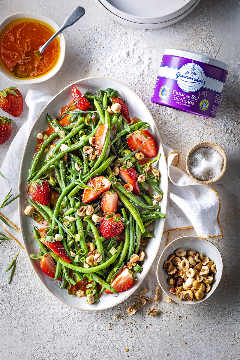 Salade de haricots verts et vinaigrette fraises