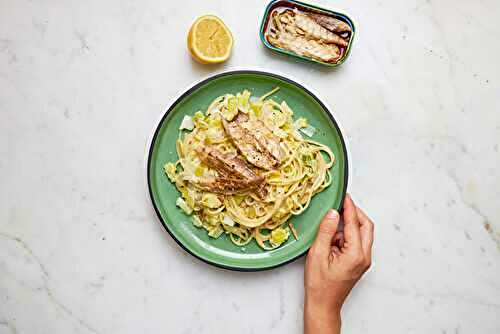 Spaghetti poireaux et p’tits filets de maquereaux