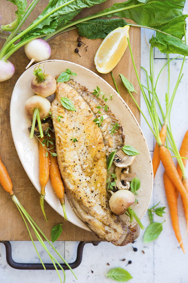 Turbot meunière et ses petits légumes