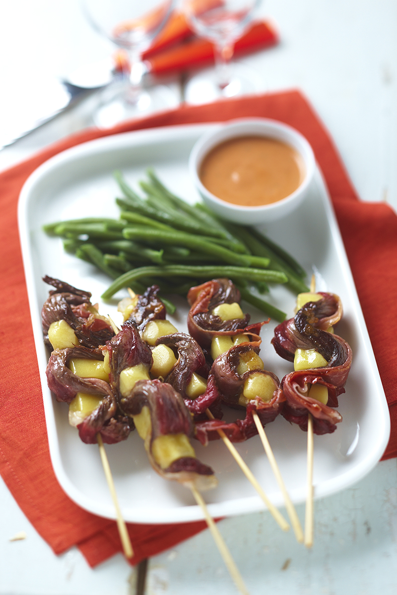 Petites brochettes de bavette de bœuf et de Comté