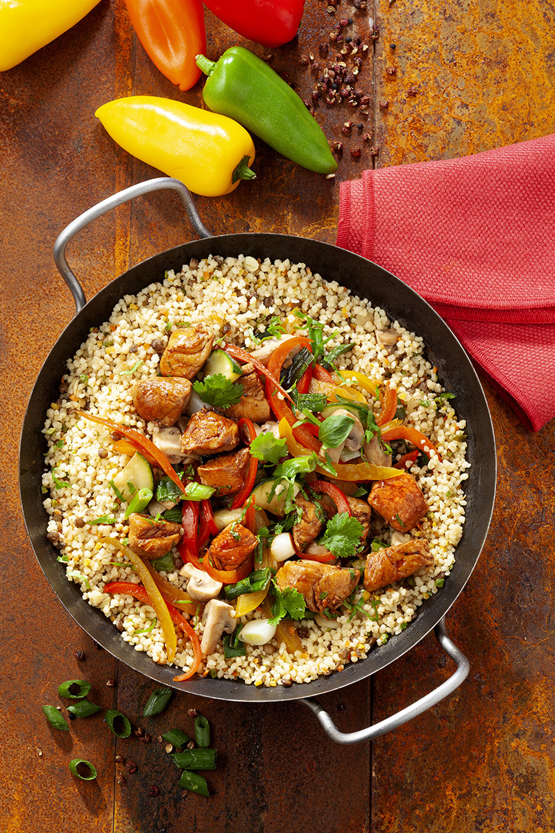 Wok de Méli-Mélo Gourmand aux 3 légumes & bouchées de poulet caramélisées