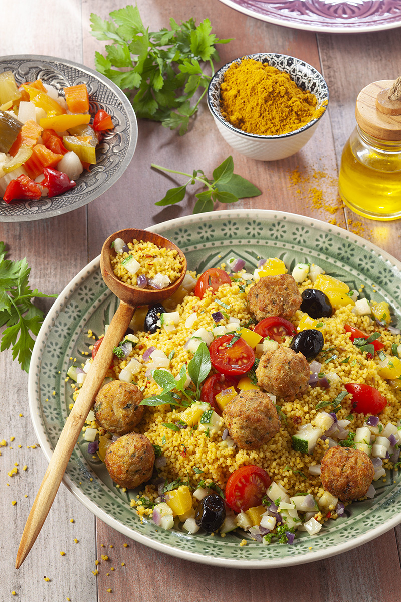 Couscous parfumé aux Épices du Monde aux légumes d’été & falafels