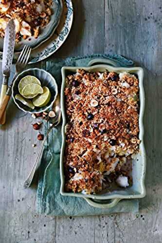 Crumble de cabillaud au Cantal et noisettes