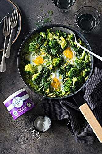 Shakshouka verte aux poireaux, épinards, brocolis et Fleur de Sel Le Guérandais