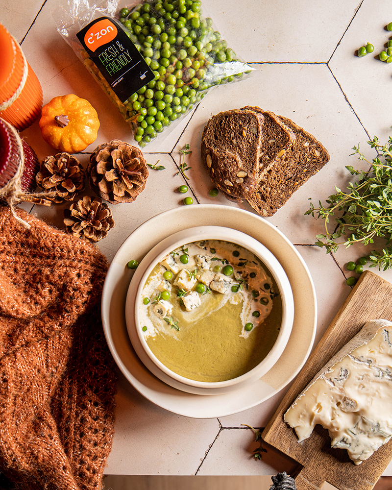 Soupe aux petits pois et au Gorgonzola