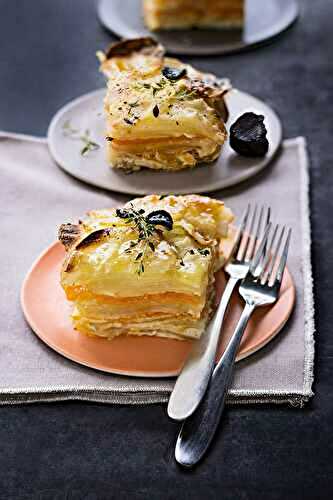 Gratin de pommes de terre et potiron à la truffe noire