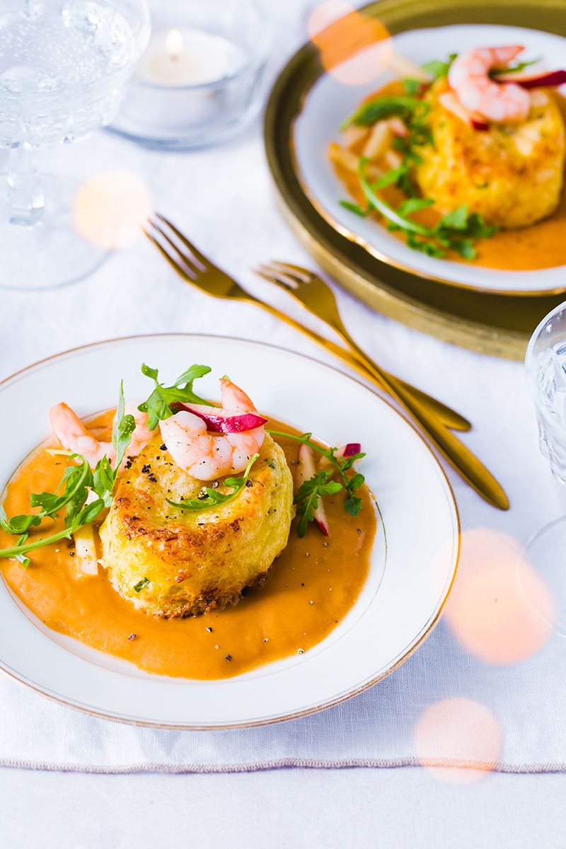 Soufflés inratables au crabe, sauce bisque