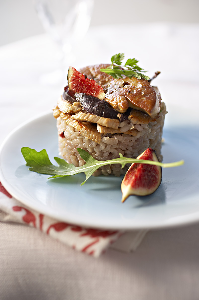 Veau en risotto au foie gras et aux figues