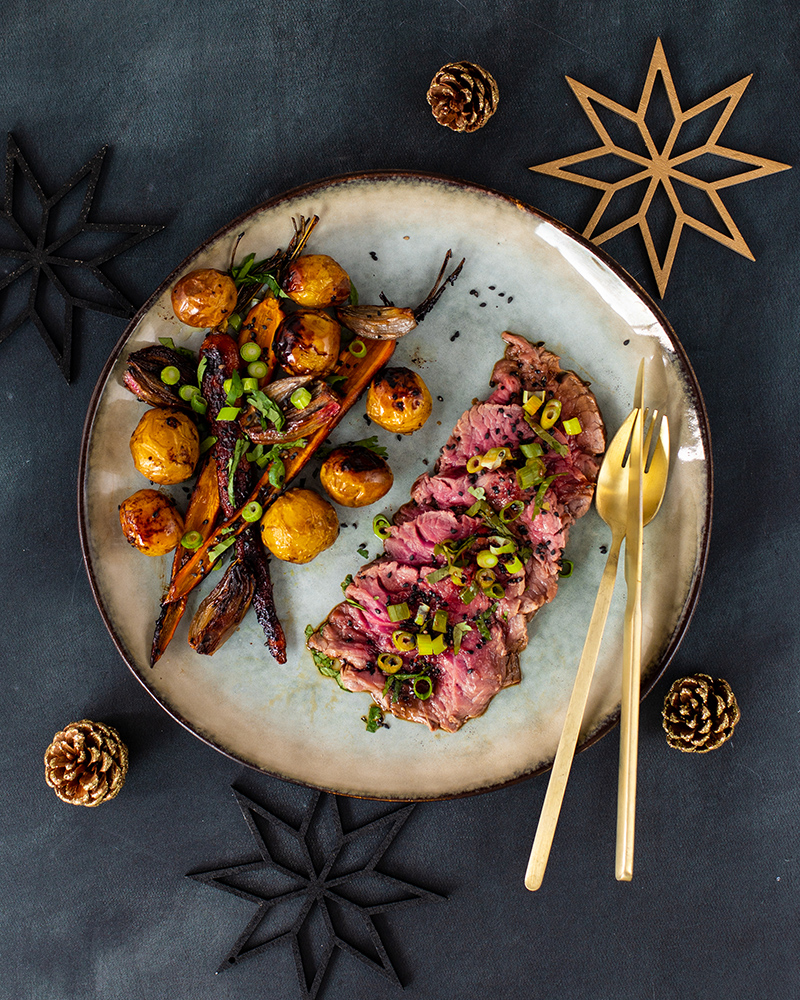 Tataki de bœuf BIO et légumes rôtis