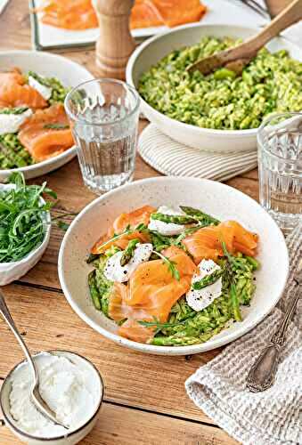 Risotto d’orzo au saumon fumé et crème de roquette