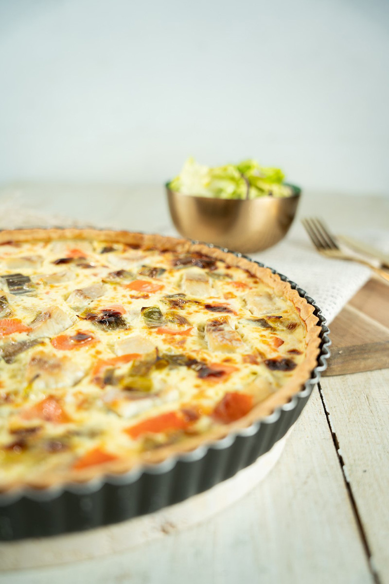 Quiche à la truite fumée et aux verts de poireaux