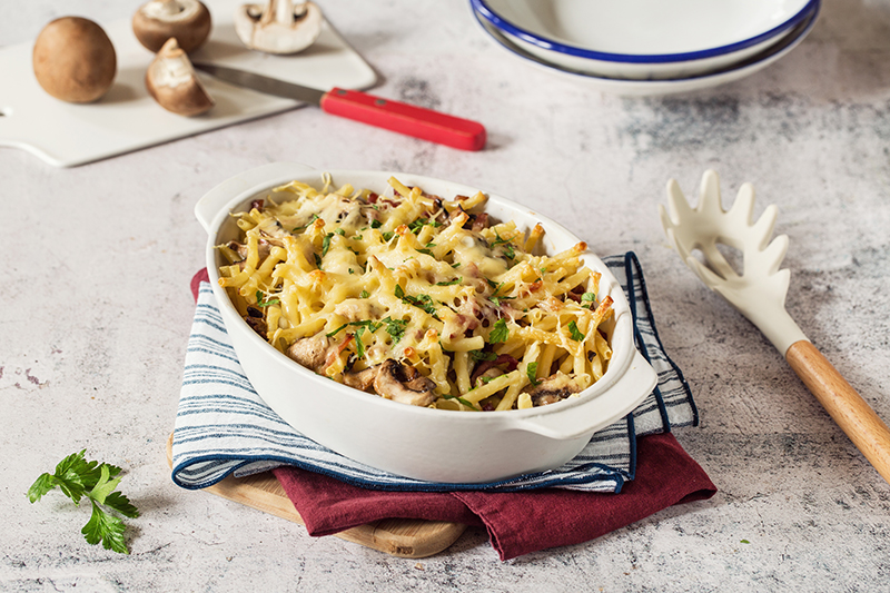 Gratin de Macaroni aux champignons et lardons de LUSTUCRU