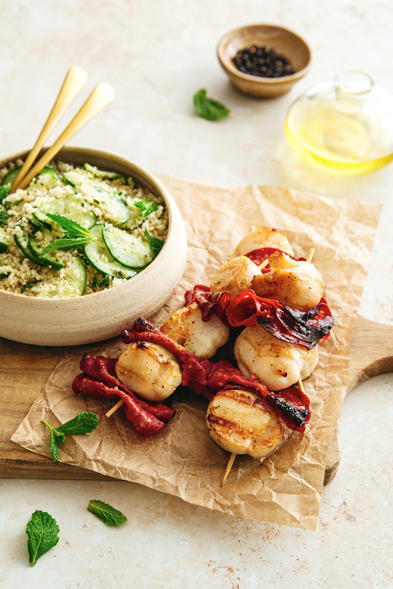 Brochettes de noix de Saint-Jacques et chorizo