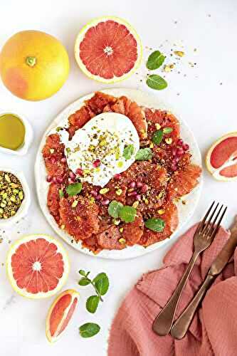 Carpaccio de pomelo de Corse IGP rôti, burrata & dukkah