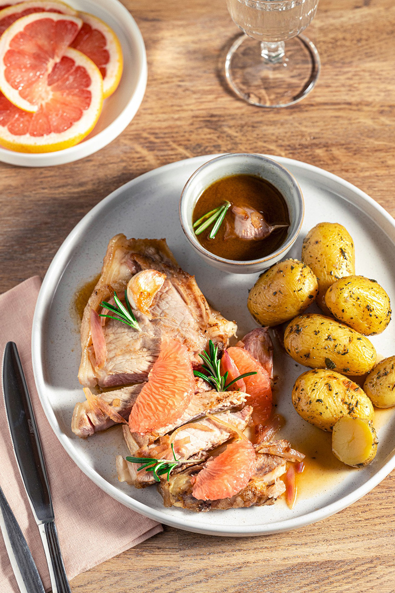 Côte de veau glacée au Pamplemousse rose de Floride