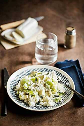 Risotto à la bûchette de chèvre affinée et aux poireaux