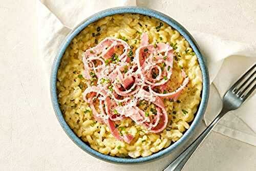 Risotto de coquillettes, jambon et Comté