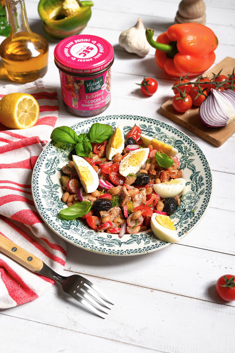 Salade niçoise revisitée aux cocos aux tomates confites