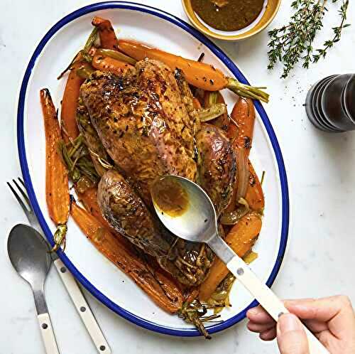 Pintade Française rôtie & carottes au miel