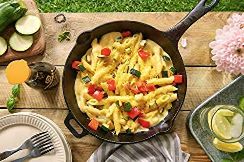 Penne aux légumes et cheddar fondu
