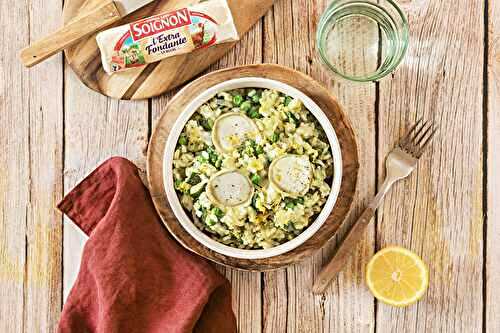 Risotto aux petits pois et courgette, Bûche SOIGNON