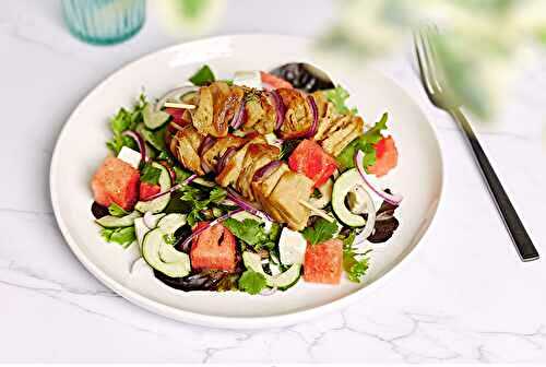 Brochettes végétales et salade d’été